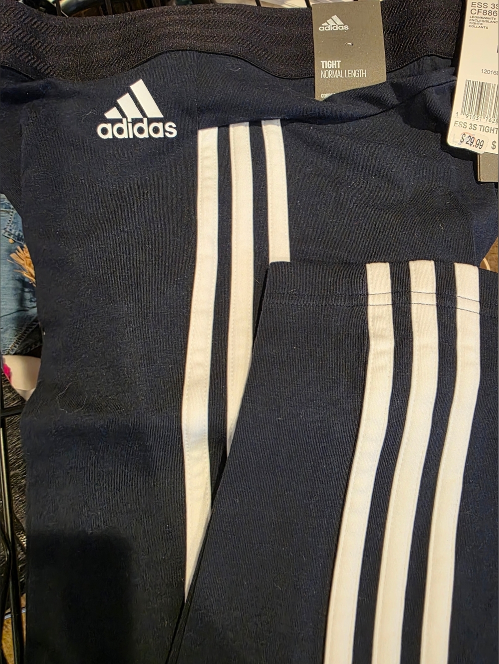 adidas Navy and White 3-Stripe Womens Leggings